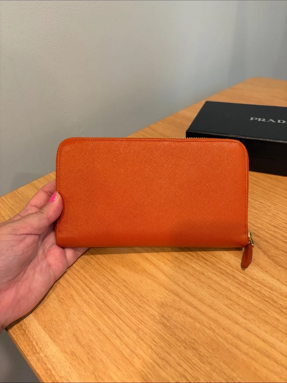 Prada Orange Saffiano Leather Continental Wallet